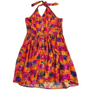 Big Hed Designs Dress Women’s size M fits L Vintage Hawaiian Vibrant z